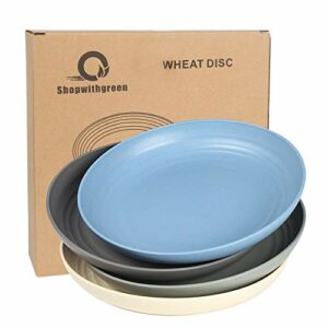 Shopwithgreen Wheat Plastic Reusable Dinner Plates, Camping Outdoor Plates Sets, for Kitchen, Dorm Room, Microwave Dishwasher Safe, Unbreakable and Lightweight, 8.8 Inch, 4 PCS