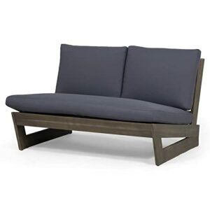 Great Deal Furniture Kaitlyn Outdoor Acacia Wood Loveseat with Cushions, Gray and Dark Gray