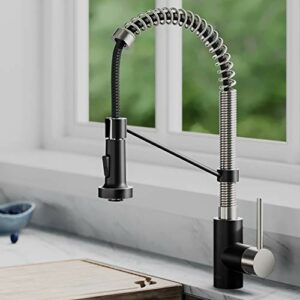 Kraus KPF-1610SFSMB Bolden 18-Inch Commercial Kitchen Faucet with Dual Function Pull-Down Sprayhead in All-Brite Finish, Spot Free Stainless Steel/Matte Black