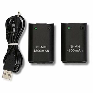 CICMOD Battery Pack for Xbox 360 Remote Controller 2pcs Ni-MH Rechargeable Batteries USB Cable Black