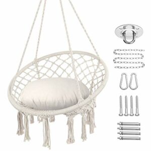 Y- STOP Hammock Chair Macrame Swing, Max 330 Lbs, Hanging Cotton Rope Hammock Swing Chair for Indoor and Outdoor Use (Beige)