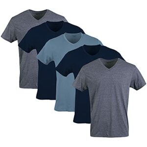 Gildan Men's V-neck T-shirts, Multipack Underwear, Navy/Heather Navy/Indigo Blue (5-pack), XX-Large US