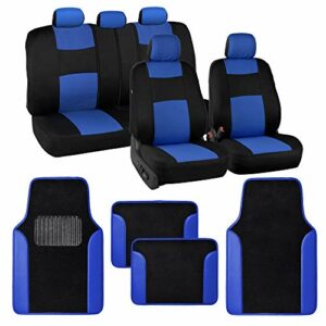 BDK PolyPro Blue Car Seat Covers Full Set with 4-Piece Car Floor Mats - Two-Tone Seat Covers for Cars with Carpet Floor Mats, Interior Covers for Auto Truck Van SUV