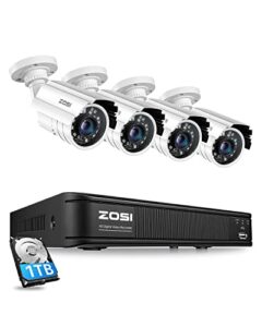 ZOSI H.265+ Full 1080p Home Security Camera System Outdoor Indoor, 5MP-Lite CCTV DVR 8 Channel with Hard Drive 1TB and 4 x 1080p Weatherproof Surveillance Camera with 80ft Night Vision, Motion Alerts