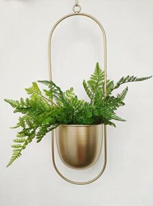 RISEON Boho Gold Metal Plant Hanger,Metal Wall and Ceiling Hanging Planter, Modern Planter, Mid Century Flower Pot Plant Holder, Minimalist Planter for Indoor Outdoor Home Decor