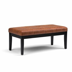 SIMPLIHOME Lacey 43 inch Wide Rectangle Ottoman Bench Distressed Saddle Brown Tufted Footrest Stool-, Faux Leather for Living Room, Bedroom, Contemporary Modern