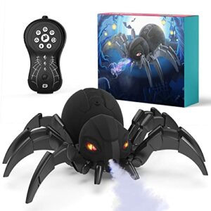 DEERC Robot Spider, Remote Control Spider with Spray and Lights, Black Widow Toy for Kids, for Birthday Party Joke Prank, Wireless RC Realistic Bot Moving Real Music Effect Tarantula