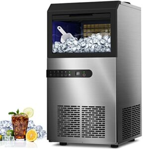 Commercial Ice Maker, 100LBS/24H Under Counter Ice Maker Machine w/Large Ice Bin, 45 Ice Cubes/Cycle, 2 Water Inlet Modes, Self Clean, 24H Timer, Freestanding Large Ice Machine for Bar, Coffee Shop