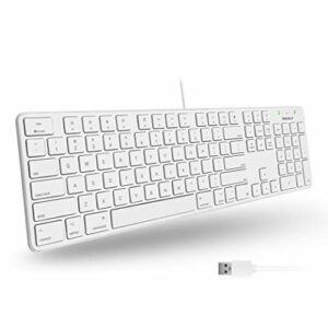 Macally Slim USB Wired Keyboard for Mac and Windows PC - Full Size 104 Key Layout & 16 Shortcut Keys - Compatible Wired Apple Keyboard with Numeric Keypad and Scissor Keycaps for Smooth Typing