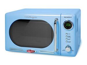 Nostalgia Retro Compact Countertop Microwave Oven 0.7 Cu. Ft. 700-Watts with LED Digital Display, Child Lock, Easy Clean Interior, Blue