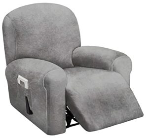 ULTICOR 4-Piece, 1 Seat Recliner Cover, Velvet Stretch Reclining Chair Covers for 1 Cushion Reclining Sofa, Single Seat Recliner Couch Cover, Thick, Very Soft, Machine Washable (Light Grey)