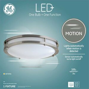 GE LED+ Motion Sensor Fixture, Soft White, Flush Mount Ceiling Fixture with Motion Sensor, Security Light Fixture (Pack of 1)
