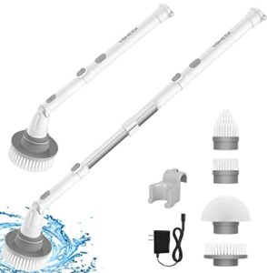 Electric Spin Scrubber, Voweek Cordless Cleaning Brush with Adjustable Extension Arm 4 Replaceable Cleaning Heads, Power Shower Scrubber for Bathroom, Tub, Tile, Floor
