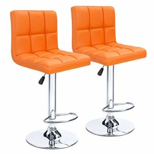 Homall Bar Stools Modern PU Leather Adjustable Swivel Barstools, Armless Hydraulic Kitchen Counter Bar Stool Synthetic Leather Extra Height Square Island Barstool with Back Set of 2 (Orange)