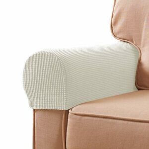 subrtex Stretch Armrest Covers Spandex Arm Covers for Chairs Couch Sofa Armchair Slipcovers for Recliner Sofa with Twist Pins 2pcs (Off-White)