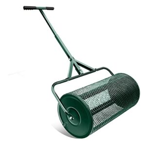 Compost Spreader for Lawn Peat Moss T Handle Spreader - Compost, Peat Moss, Top Soil, Mulch Spreader with Metal Mesh Basket Adjustable Pole (Green-Small)