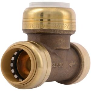 SharkBite 3/4 Inch CTS x 3/4 Inch CTS x 3/4 Inch PVC Slip Tee, Push To Connect Brass Plumbing Fitting, UIP371A