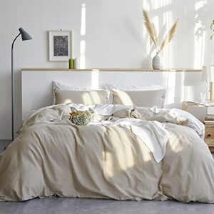 Bedsure Linen Duvet Cover Queen Linen Cotton Blend Duvet Cover Set - 3 Pieces Comforter Cover Set (90 x 90 inchs,No Comforter Included)