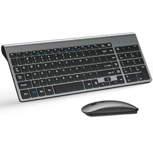 Wireless Keyboard and Mouse Ultra Slim Combo, TopMate 2.4G Silent Compact USB Mouse and Scissor Switch Keyboard Set with Cover, 2 AA and 2 AAA Batteries, for PC/Laptop/Windows/Mac - Gray Black