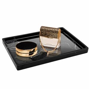 Jolitac Vanity Tray for Bathroom, Resin Bathtub Tray Countertop Tray Marble Pattern Black Trays, Cosmetics Holder Vanity Organizer for Shampoo, Soap (Black, Large)