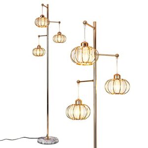 Hsyile KU300259 Industrial Style Crystal Tree Floor Lamp for Living Room,Bedroom,Office,Golden Floor Light,3 Lights