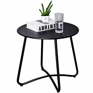 Patio Side Table Outdoor, Metal Side Table Small Round Side Table Weather Resistant End Table Outdoor Table for Garden Porch Balcony Yard Lawn, Black