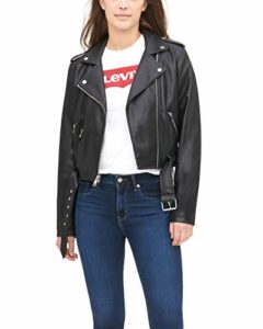 Levi's Women's Faux Leather Belted Motorcycle Jacket (Standard and Plus Sizes), black, Medium
