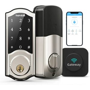 WiFi Smart Locks Deadbolt with Keypad, Hornbill Keyless Entry Digital Front Door Lock with Gateway Hub, Bluetooth Electronic Touchscreen Auto Code Lock Work with Alexa,Free App Control for Home Office