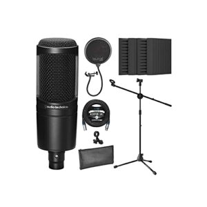 Audio-Technica AT2020 Cardioid Condenser Microphone for Vocals, Podcasting, Livestreaming for Bundle with Blucoil 20-FT Balanced XLR Cable, Pop Filter, Adjustable Mic Stand, and 4X 12 Acoustic Wedges