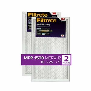 Filtrete 16x25x1 Furnace Air Filter MPR 1500 MERV 12, Healthy Living Ultra Allergen, 2-Pack (exact dimensions 15.69 x 24.69 x 0.78)