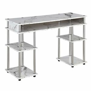 Convenience Concepts Designs2Go No Tools Student Desk with Shelves, (L) 47.25 in. x (W) 15.75 in. x (H) 30 in, White Faux Marble
