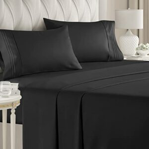 King Size Sheet Set - Breathable & Cooling Sheets - Hotel Luxury Bed Sheets - Extra Soft - Deep Pockets - Easy Fit - 4 Piece Set - Wrinkle Free - Comfy - Black Bed Sheets - Kings Sheets – 4 PC