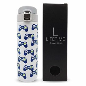 Kids Water Bottle Stainless Steel, Video Game Design Boys Girls Teens Tweens Adults Cold Hot Leak- insulated Water Bottle - Water Bottles for Kids - Proof Lock Lid No Straw Insulated Dishwasher Safe