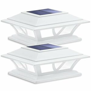 Siedinlar Solar Post Lights Outdoor 2 Modes LED Fence Deck Cap Light for 4x4 5x5 6x6 Posts Garden Patio Decoration Warm White/Cool White Lighting White (2 Pack)