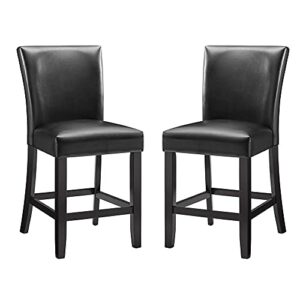 MODERION Bar Stools Set of 2, Solid Wood Bar Chairs with Back, Holds Up to 300 Lbs, 40”H Dinning Chairs with Waterproof Surface, Breathing Leather, Upholstered Stools for Kitchen Restaurant Black