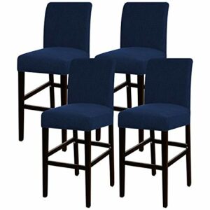 Turquoize Stretch Bar Stool Cover Counter Stool Pub Chair Slipcover for Dining Room Cafe Barstool Slipcover Removable Furniture Chair Seat Cover Jacquard Fabric with Elastic Bottom Set of 4, Navy