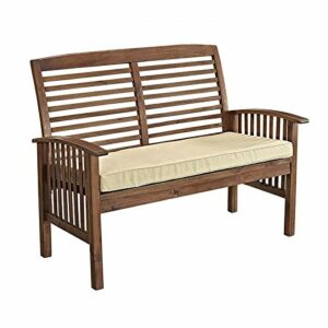 Walker Edison Rendezvous Modern Solid Acacia Wood Patio Loveseat with Cushions, 47 Inch, Dark Brown