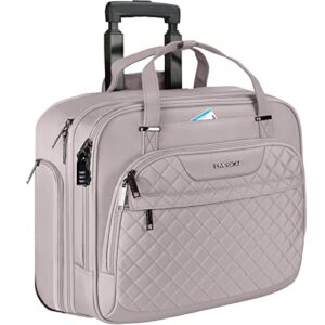 EMPSIGN Rolling Laptop Bag Women with Wheels, Rolling Briefcase for Women Fits Up to 15.6 Inch Laptop Briefcase on Wheels, Water-Repellent Overnight Rolling Computer Bag with RFID Pockets, Dusty Pink