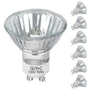 GU10 Halogen 50W Bulbs, 6 Pack GU10+C 120V 50W Halogen Light Bulbs, Dimmable MR16 GU10 Light Bulb for Track & Recessed Lighting, Range Hood Light Bulbs, 2700K Warm White, GU10 Base