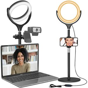 Computer Ring Light for Video Conference Lighting, Desktop Ring Lights with Stand for Laptop Zoom Light/Online Virtual Meeting/Video Call, Selfie Light for Phone Video Recording, Makeup, Live Stream