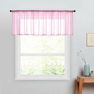 MRTREES Pink Sheer Valance 54x16 inch Length Girls Room Voile Curtain Valances Kids Room Window Treatment Kitchen Rod Pocket 1 Panel