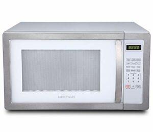 Farberware FMO11AHTPLB 1.1 Cu. Ft. 1000-Watt Microwave Oven with LED Lighting Cubic Feet, White/Platinum