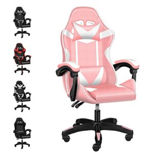 YSSOA Backrest and Seat Height Adjustable Swivel Recliner Racing Office Computer Ergonomic Video Game Chair, Without footrest,400lb Capacity, Pink