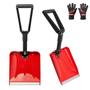 SnowPro Snow Shovel for Car, Fast Folding and Adjustable Angle Design for Emergency Snow Removal - Compact Snow Shovel Kit with Gloves - Collapsible and Portable Utility Shovel for Outdoor Activities