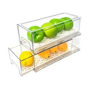 YouLike 2Pack Stackable Refrigerator  Organizer Drawer Clear Plastic Kitchen Cabinets Pantry Storage Containers Bedrooms, Bathrooms