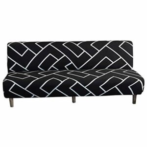 Armless Futon Slipcover Folding Sofa Cover Stretch Elastic Washable 3 Seat Futon Sofa Bed Couch Furniture Protector for Living Room Kids Pets (Black White)