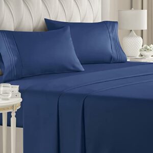Queen Size Sheet Set - Breathable & Cooling - Hotel Luxury Bed Sheets - Extra Soft - Deep Pockets - Easy Fit - 4 Piece Set - Wrinkle Free -Comfy – Navy Blue Bed Sheets – Queen Royal Sheets