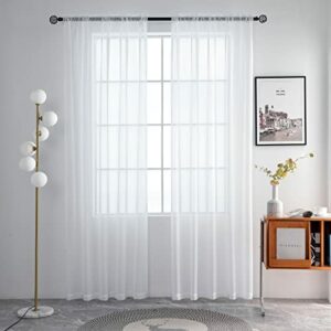 youleyar Solid Sheer Rod Pocket Curtain Voile Draperies 2 Panels White Beige Black Grey Coffee 52 Inch Width 84 Inch Long 1 Pair for Kitchen Bedroom Children Living Room Yard(White,52Wｘ84L)