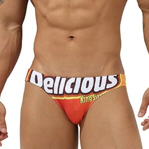 EASEJUICY Mens Swim Briefs Sexy Bikini Swimwear Digital Printing Letter Swimsuit Low Rise Drawstring with Liner (2113Delicious,L)
