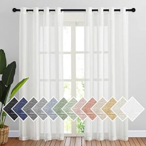 NICETOWN White Semi Sheer Linen Curtains 84 inch Length 2 Panels Set, Grommet Semitransparent Balance Privacy & Light Vertical Flax Sheer Drapes for Bedroom / Living Room, W52 x L84